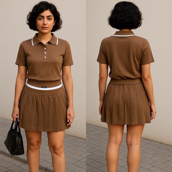 Brown Pleated Women's Skirt & Top. Missing Label - Picture 1 of 2